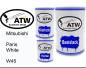 Preview: Mitsubishi, Paris White, W45: 500ml Lackdose + 500ml Klarlack + 250ml Härter - Set, von ATW Autoteile West.